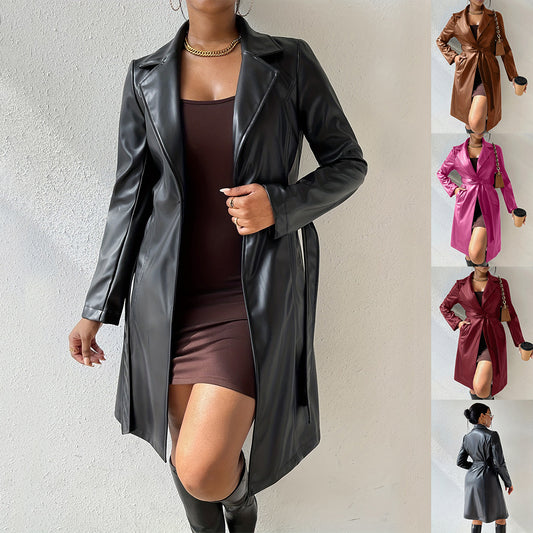 Manteau Long en Simili Cuir pour Femme – Style Élégant et Tendance pour l'Hiver